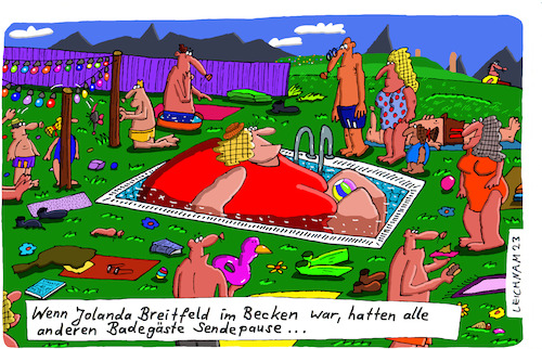 Cartoon: Sommer (medium) by Leichnam tagged sommer,jolanda,breitfeld,schwimmbad,pool,liegewiese,badegäste,sendepause,leichnam,leichnamcartoon