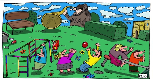 Cartoon: spielen (medium) by Leichnam tagged spielen,nsa,spitzel,lauschen,horchen,kinder,spielplatz