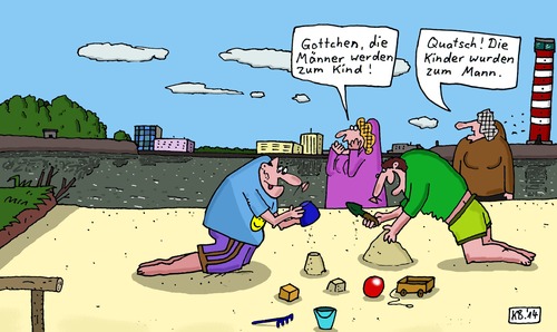 Cartoon: Stadtsee (medium) by Leichnam tagged stadtsee,gottchen,quatsch,kind,männer,sand,strand,förmchen,eimerchen,schäufelchen,spielen,kindisch