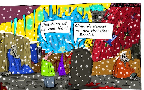 Cartoon: Teufel (medium) by Leichnam tagged hölle,teufel,cool,hochofen,schnee,winter,zugrfroren