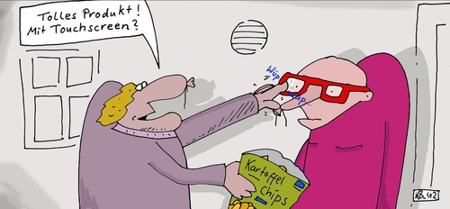 Cartoon: Tolles Produkt! (medium) by Leichnam tagged tolles,produkt,touchscreen,moderne,technik,brille,optik,kartoffelchips