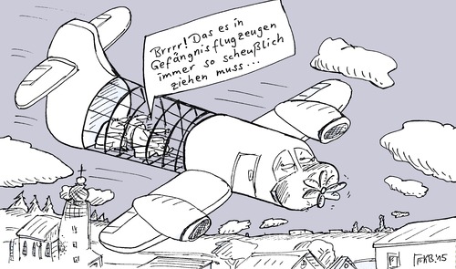 Cartoon: Transport (medium) by Leichnam tagged transport,staatsgefängnis,bad,busenknöpp,flugzeug,in,den,lüften,gefangene,knast,strafe