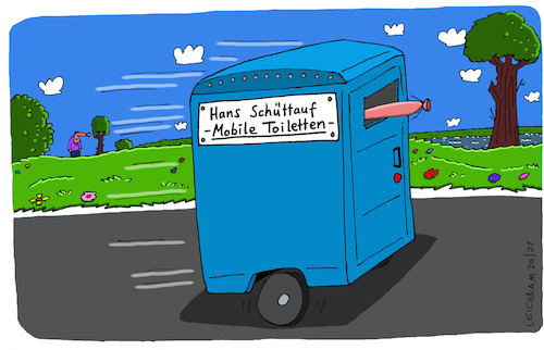 Cartoon: Unterwegs (medium) by Leichnam tagged unterwegs,mobil,straße,toilette,dixiklo,leichnam,leichnamcartoon,räder,rollend