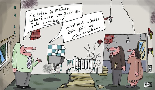 Cartoon: Vermieter (medium) by Leichnam tagged vermieter,bruchbude,mieter,wohnung,zustand,zumutung,kaputt,defekt,schimmel,feuchtigkeit