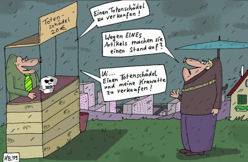 Cartoon: Vorstadt-Stand (medium) by Leichnam tagged vorstadt,stand,verkaufsstand,schädel,totenschädel,totenkopf,verkauf,krawatte,schlips