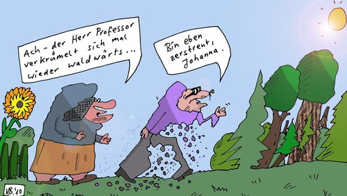 Cartoon: Wald (medium) by Leichnam tagged wald,leichnam,professor,johanna,ehe,krümel,zerstreut