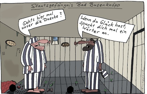 Cartoon: Waschung (medium) by Leichnam tagged waschung,sbb,staatsgefängnis,bad,busenknöpp,dusche,spucken,wärter,insassen,knastsatire,leichnam,leichnamcartoon