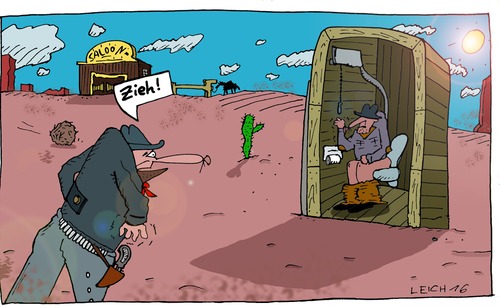 Cartoon: Western (medium) by Leichnam tagged schusswaffe,duell,western,wc,klo,zieh,revolver