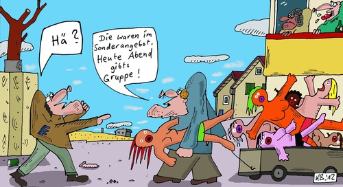Cartoon: Wieder mal HÄ? (medium) by Leichnam tagged hä,gummipuppen,liebe,einkauf,sonderangebot