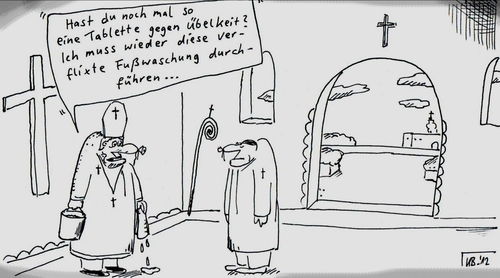 Cartoon: Wir sind Papst (medium) by Leichnam tagged papst,katholisch,kirche,fußwaschung,tablette,übelkeit