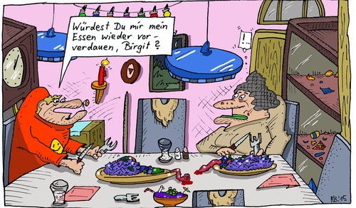Cartoon: zu Tisch (medium) by Leichnam tagged zu,tisch,birgit,vorverdauen,mittagessen,speis,und,trank,ehe,anfrage