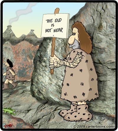 Cartoon: Caveman doomsayers (medium) by cartertoons tagged cave,caveman,prophet,doomsayer,religion
