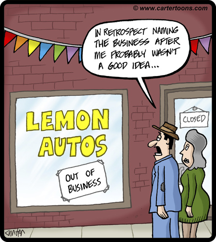 Cartoon: Lemon Autos (medium) by cartertoons tagged cars,autos,automobiles,sales,business,fail,failure,lemons