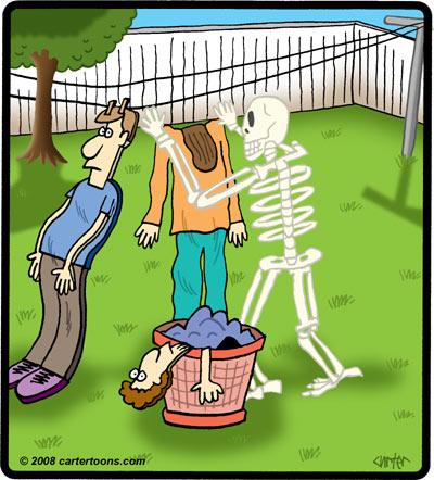 Cartoon: Skeletons doing laundry (medium) by cartertoons tagged skeleton,laundry,clothesline,yard,clothes