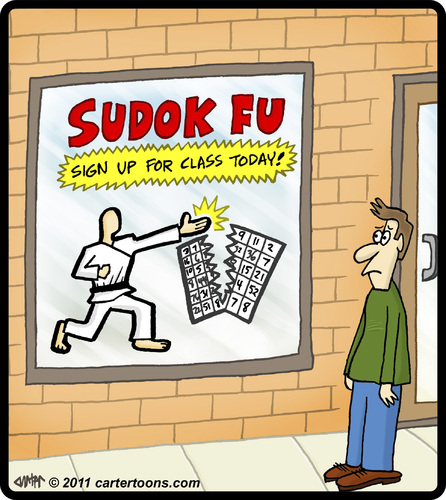 Cartoon: Sudok Fu (medium) by cartertoons tagged window,sidewalk,storefront,fu,kung,sudoku