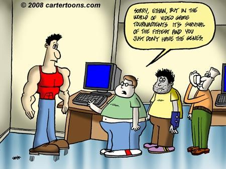 Cartoon: Survival of the fittest (medium) by cartertoons tagged video,games,nerds,geeks,jocks,computers