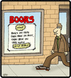 Cartoon: Books Back on Tape (small) by cartertoons tagged books,bookmarks,tape,listening,technology,stores,business