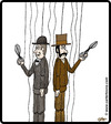 Cartoon: Marionette duel (small) by cartertoons tagged puppets,marionettes,duel,strings