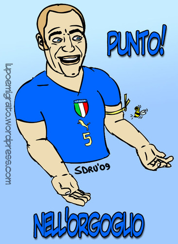 Cartoon: Fabio Cannavaro (medium) by sdrummelo tagged caricatura,cannavaro,droga,puntura,ape,video,orgoglio,calcio,calciatore,soccer,football,player