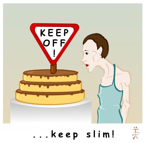 Cartoon: Hungerangebot (medium) by Fubuki tagged slim,eat,hunger,anrexia,fra,woman,magersucht,mager,essen