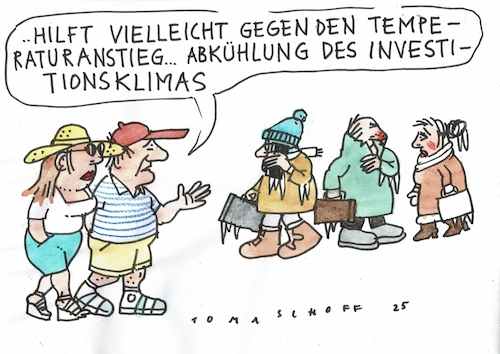 Cartoon: Abkühlung (medium) by Jan Tomaschoff tagged wirtschaft,krise,investitionen,rezession,wirtschaft,krise,investitionen,rezession