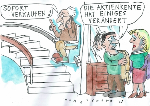 Cartoon: Aktienrente (medium) by Jan Tomaschoff tagged alter,rente,aktien,alter,rente,aktien