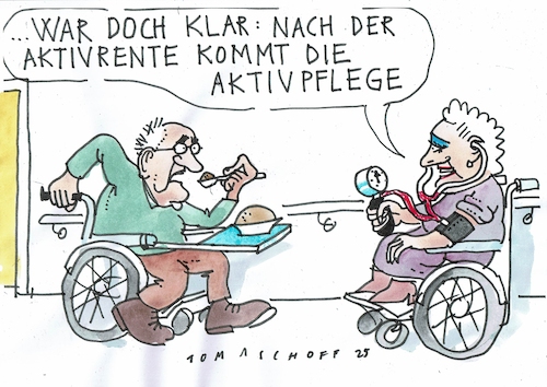 Cartoon: aktiv (medium) by Jan Tomaschoff tagged gesundheit,pflehe,alter,rente,gesundheit,pflehe,alter,rente