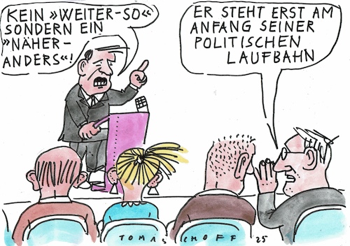 Cartoon: Anfang (medium) by Jan Tomaschoff tagged politiker,phrasen,versprechen,wahlkampf,politiker,phrasen,versprechen,wahlkampf