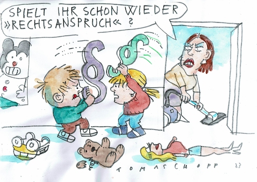 Cartoon: Anspruch (medium) by Jan Tomaschoff tagged kinder,erziehung,betreuung,kita,beruf,frau,kinder,erziehung,betreuung,kita,beruf,frau