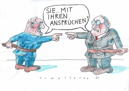 Cartoon: Ansprüche (medium) by Jan Tomaschoff tagged ansprüche,krise,sparen,ansprüche,krise,sparen