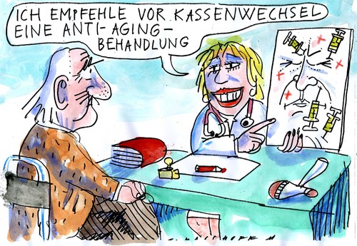Cartoon: Anti-Aging (medium) by Jan Tomaschoff tagged anti,aging,alter,gesundheit,krankenkasse,anti aging,alter,krankenkasse,gesundheit,anti,aging