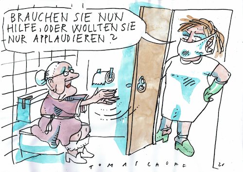 Cartoon: Applaus (medium) by Jan Tomaschoff tagged corona,epidemie,pflege,gesundheitswesen,corona,epidemie,pflege,gesundheitswesen