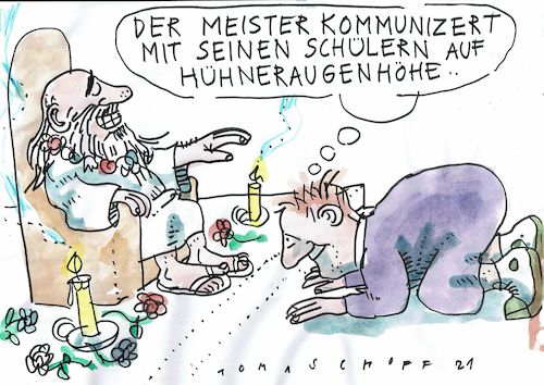 Cartoon: Augenhöhe (medium) by Jan Tomaschoff tagged curus,hierarchie,heilsversprechen,curus,hierarchie,heilsversprechen