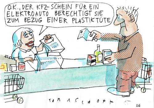 Cartoon: Ausgleich (medium) by Jan Tomaschoff tagged energie,erneuerbar,elektro,auto,plastik,energie,erneuerbar,elektro,auto,plastik