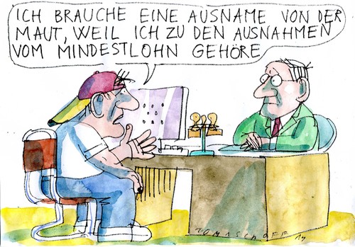 Cartoon: Ausnahmen (medium) by Jan Tomaschoff tagged mindestlohn,maut,mindestlohn,maut