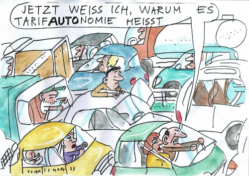 Cartoon: Auto (medium) by Jan Tomaschoff tagged streik,stau,autom,verkehr,streik,stau,autom,verkehr