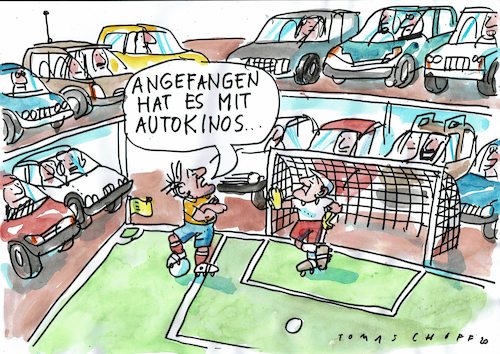 Cartoon: Auto Fussball (medium) by Jan Tomaschoff tagged fussball,sport,corona,epidemie,fussball,sport,corona,epidemie