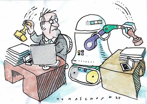 Cartoon: Automatisierung (medium) by Jan Tomaschoff tagged technik,roboter,bürokratie,technik,roboter,bürokratie