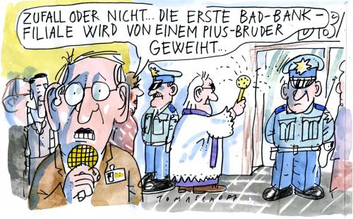 Cartoon: Bad Bank (medium) by Jan Tomaschoff tagged bad,bank,bankenkrise,crash,wirtschaftskrise,pius,brüderschaft