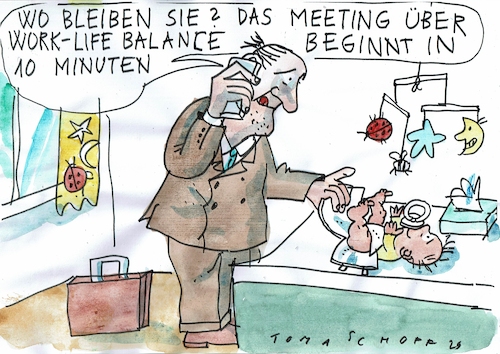 Cartoon: Balance (medium) by Jan Tomaschoff tagged work,life,balance,vaterschaft,job,work,life,balance,vaterschaft,job
