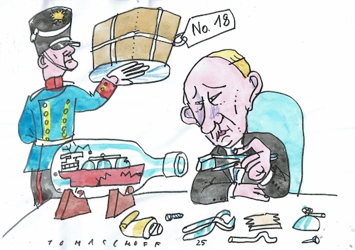 Cartoon: Bastler (medium) by Jan Tomaschoff tagged putin,russland,sanktion,schattenflotte,putin,russland,sanktion,schattenflotte