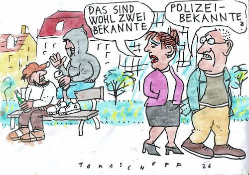 Cartoon: Bekannte (medium) by Jan Tomaschoff tagged kriminalität,stadtbild,polizei,kriminalität,stadtbild,polizei