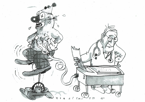 Cartoon: Belastungs EKG (medium) by Jan Tomaschoff tagged herz,belastungs,ekg,fahrrad,herz,belastungs,ekg,fahrrad