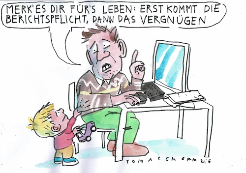 Cartoon: Berichtspflicht (medium) by Jan Tomaschoff tagged bürokratie,berichtspflicht,dokumentation,bürokratie,berichtspflicht,dokumentation