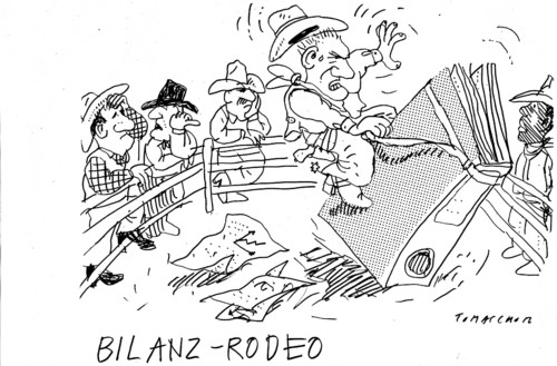 Cartoon: Bilanz-Rodeo (medium) by Jan Tomaschoff tagged usa,haushaltsdefizit,schulden,obama,usa,haushaltsdefizit,barack obama,barack,obama