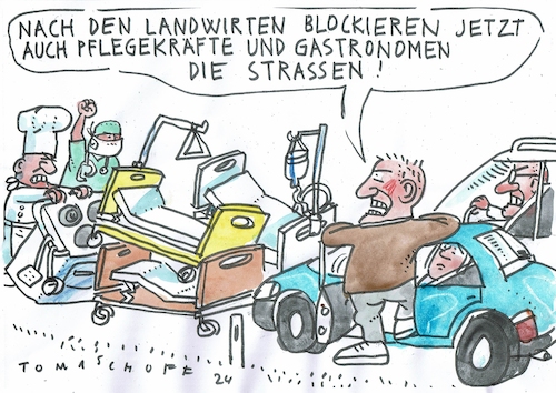 Cartoon: Blockade (medium) by Jan Tomaschoff tagged gastronomie,gesundheit,pflege,bezahlung,gastronomie,gesundheit,pflege,bezahlung