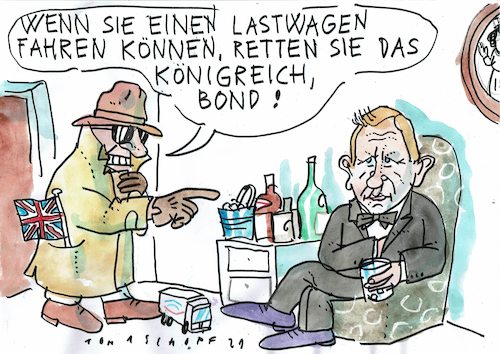 Cartoon: Bond (medium) by Jan Tomaschoff tagged uk,fahrermangel,brexit,uk,fahrermangel,brexit
