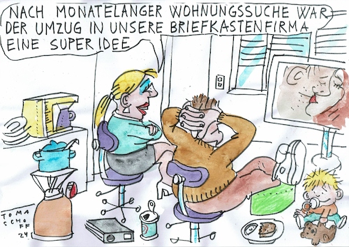 Cartoon: Briefkastenfirmenwohnung (medium) by Jan Tomaschoff tagged wohnungsnot,leerstand,büro,wohnungsnot,leerstand,büro