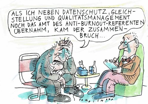 Cartoon: Burnout (medium) by Jan Tomaschoff tagged arbeitswelt,bürokratie,burnout,arbeitswelt,bürokratie,burnout