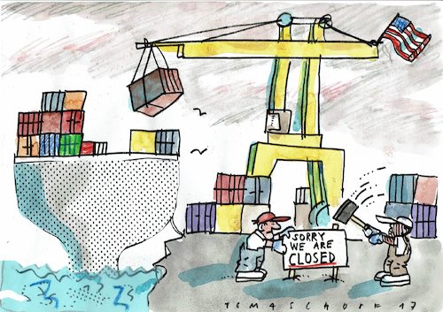 Cartoon: closed (medium) by Jan Tomaschoff tagged trump,protektionismus,globalisierung,trump,protektionismus,globalisierung